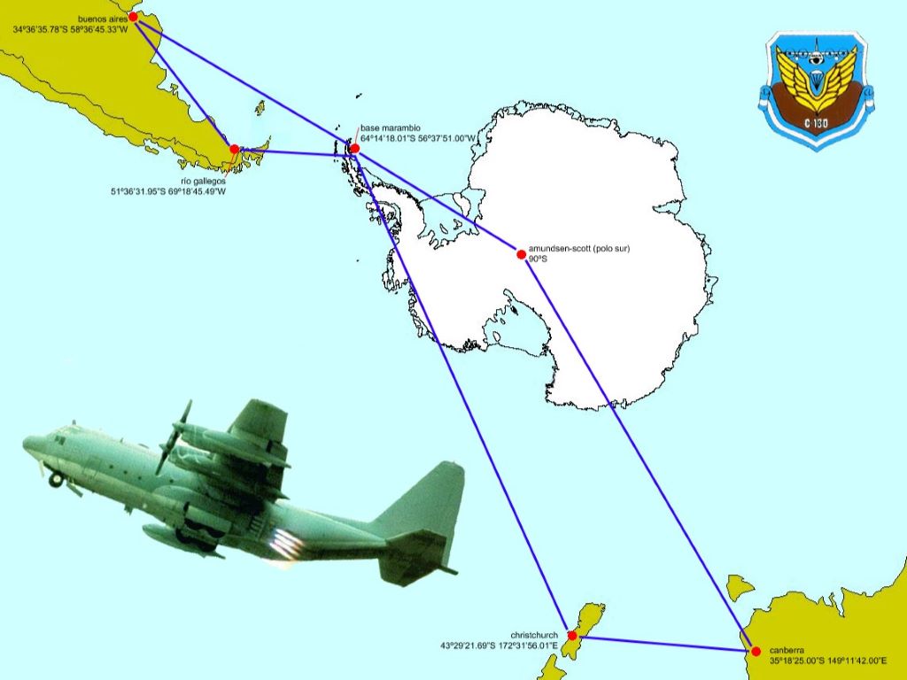 Esquema del vuelo transpolar que unió América con Oceanía. Fuente: Fundación Marambio. 