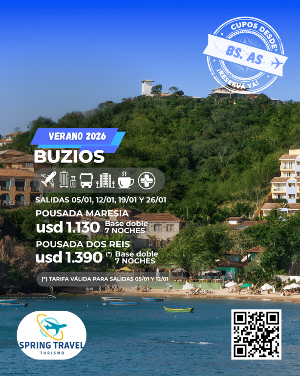Viajá a Buzios con Spring Travel Turismo. Aereos, Hotelería, Seguros!