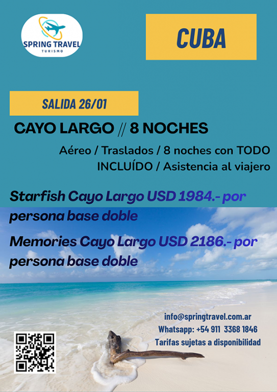 Viaja a Cuba por Spring Travel Turismo! Aereos, Hotelería, Escursiones, Seguro!