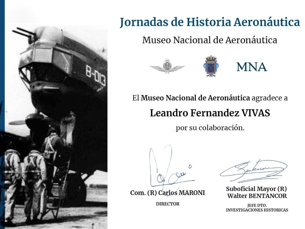 Reconocimiento a Leandro Fernández Vivas por parte del Museo Nacional de Aeronáutica. 